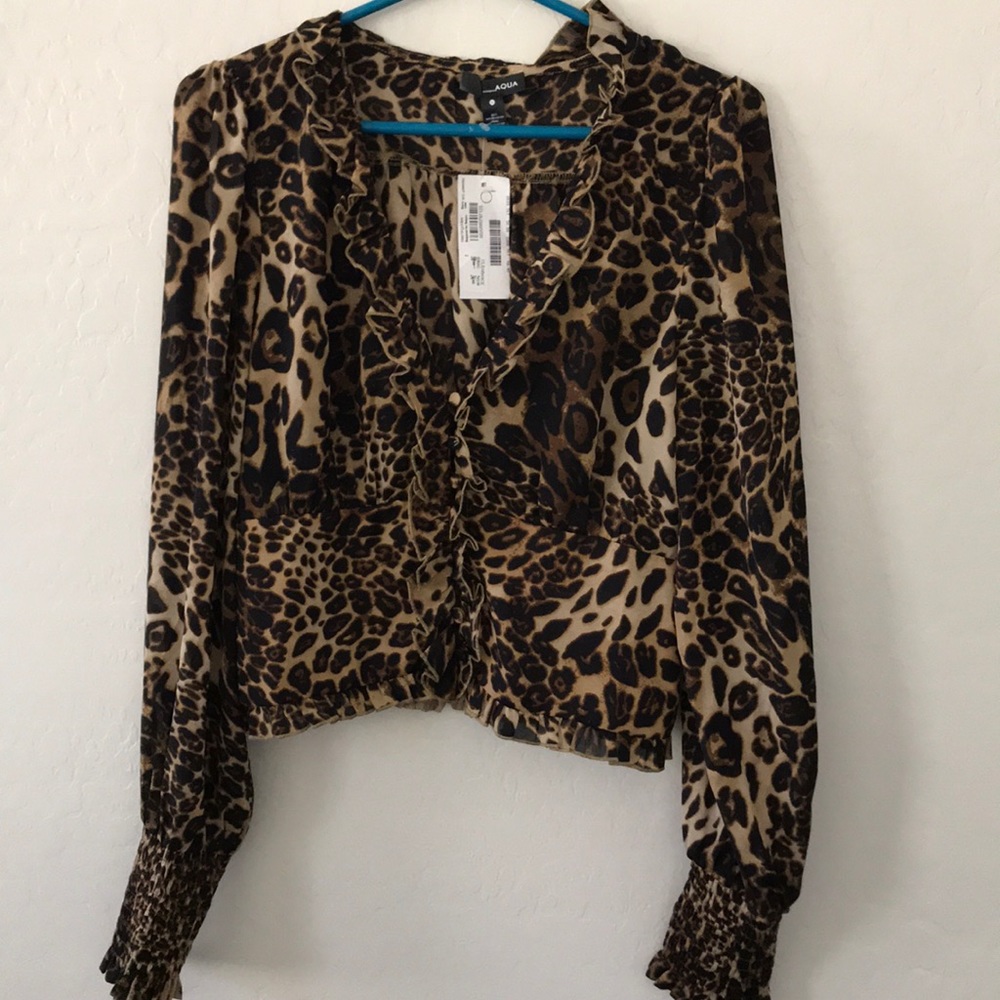 AQUA Cheetah Print Blouse Large